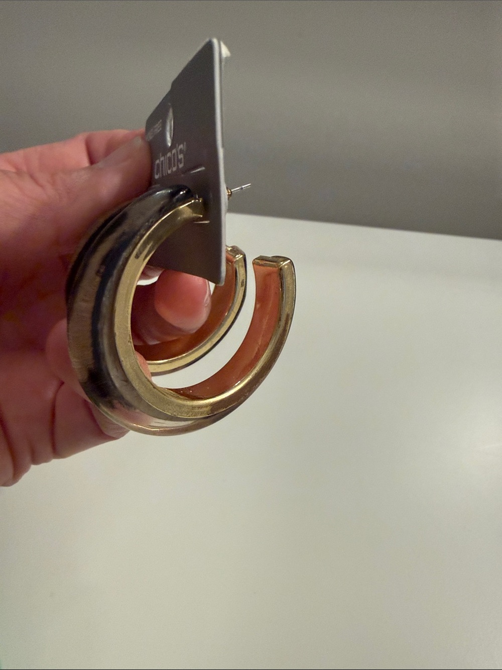 Chico's Gold and Black Hoop Earrings - Picture 2 of 4